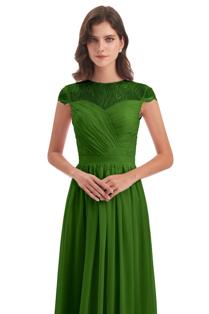 Nora Illusion Cap Sleeves Lace Long Bridesmaid Dresses