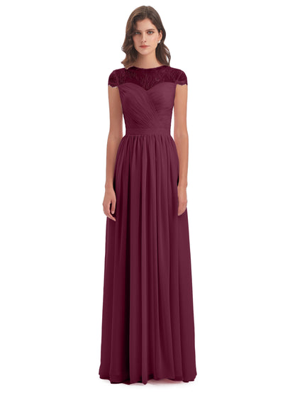 Nora Illusion Cap Sleeves Lace Long Bridesmaid Dresses