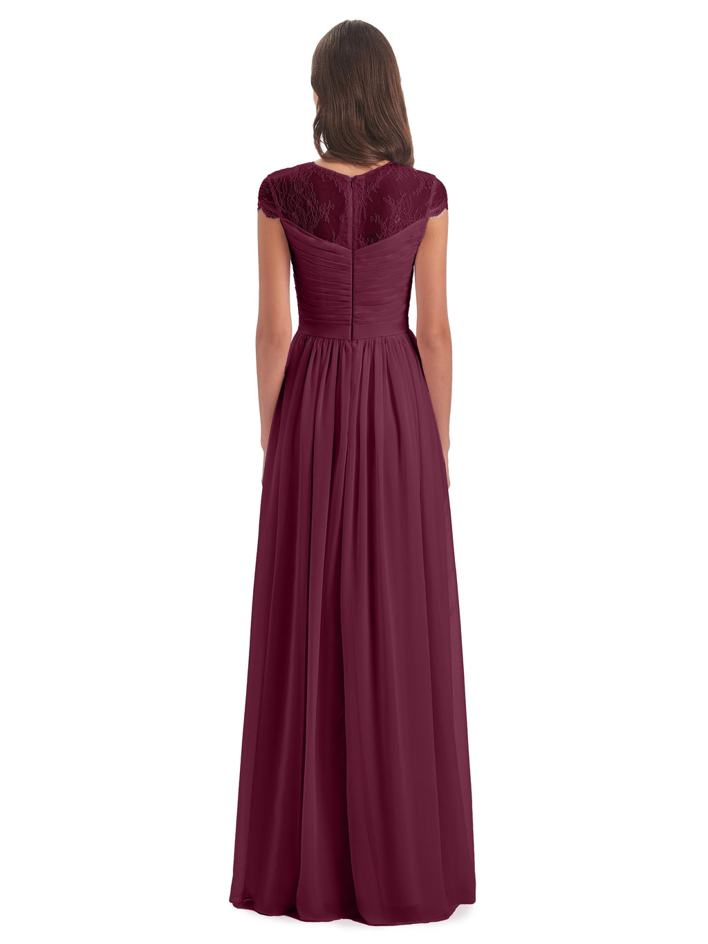 Nora Illusion Cap Sleeves Lace Long Bridesmaid Dresses