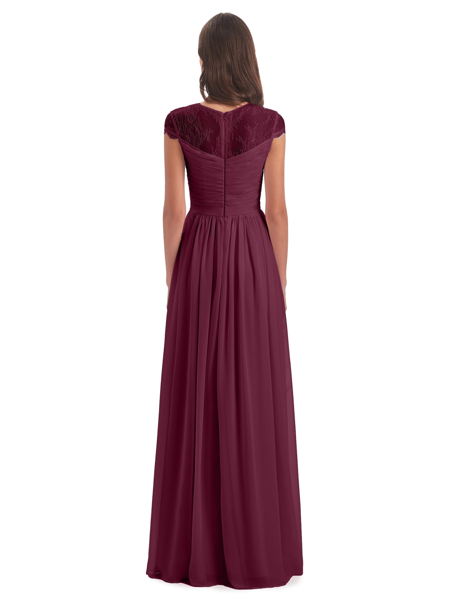 Nora Illusion Cap Sleeves Lace Long Bridesmaid Dresses