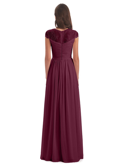 Nora Illusion Cap Sleeves Lace Long Bridesmaid Dresses