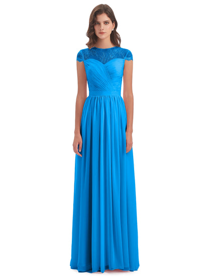 Nora Illusion Cap Sleeves Lace Long Bridesmaid Dresses