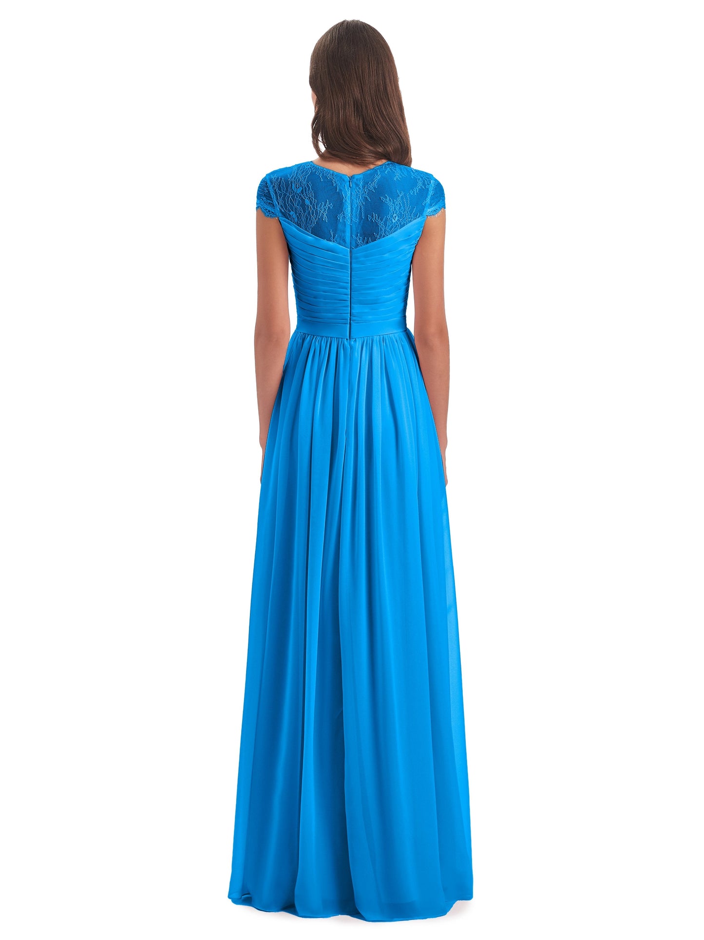 Nora Illusion Cap Sleeves Lace Long Bridesmaid Dresses
