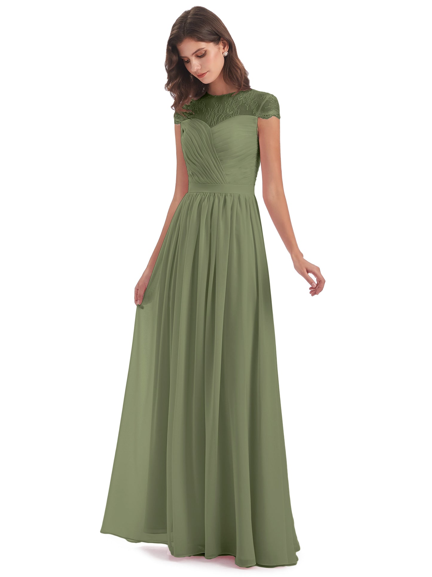 Nora Illusion Cap Sleeves Lace Long Bridesmaid Dresses