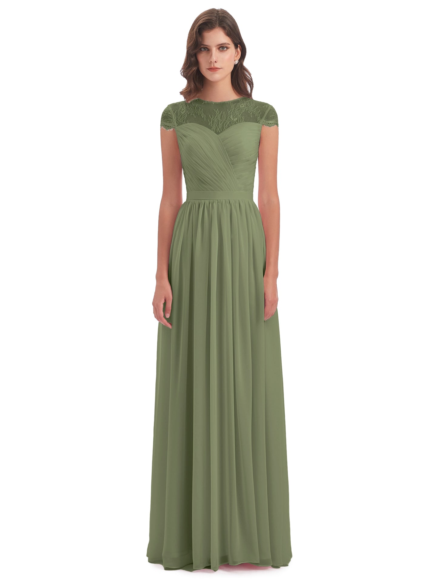 Nora Illusion Cap Sleeves Lace Long Bridesmaid Dresses
