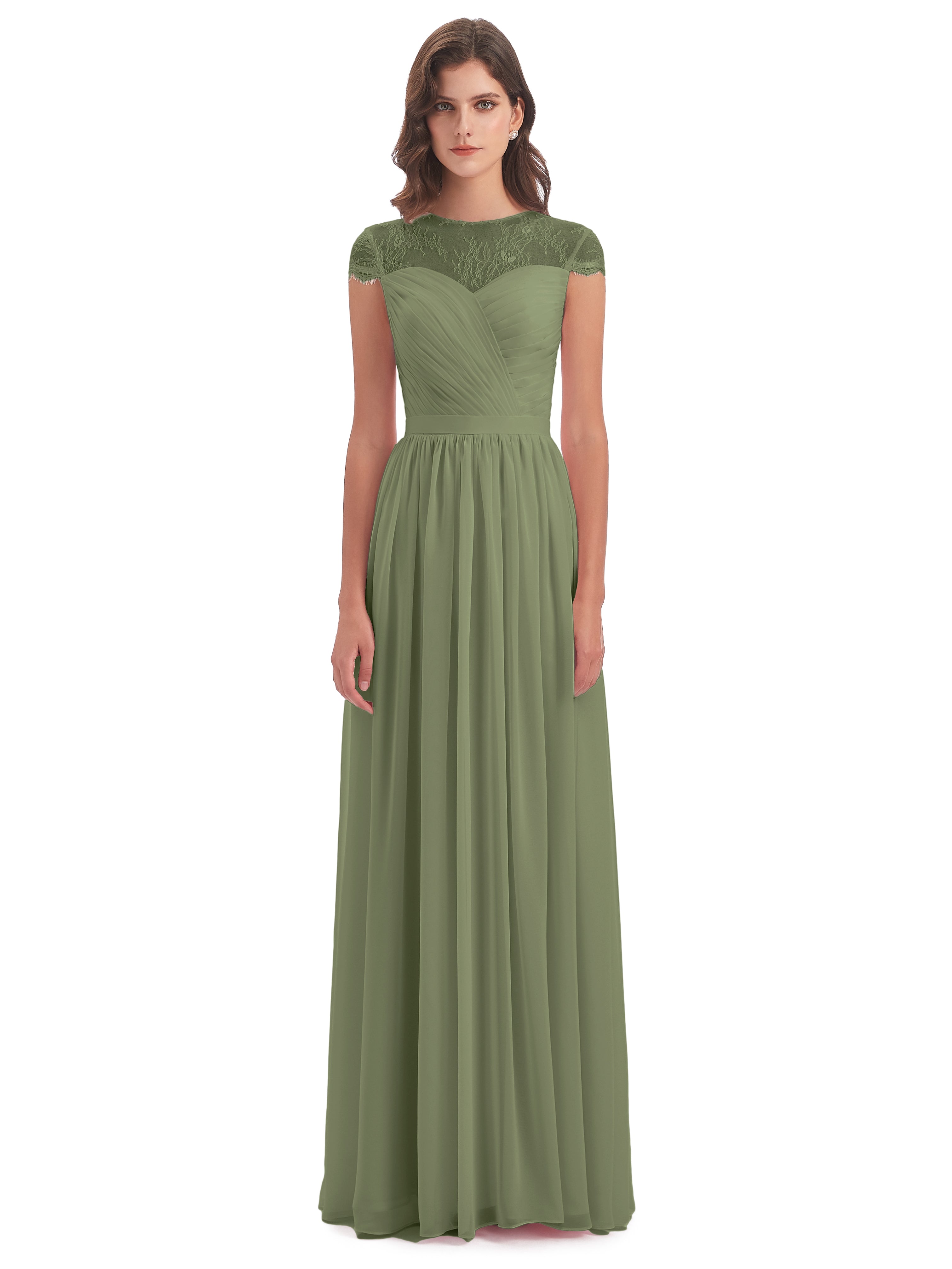 Nora Illusion Cap Sleeves Lace Long Bridesmaid Dresses
