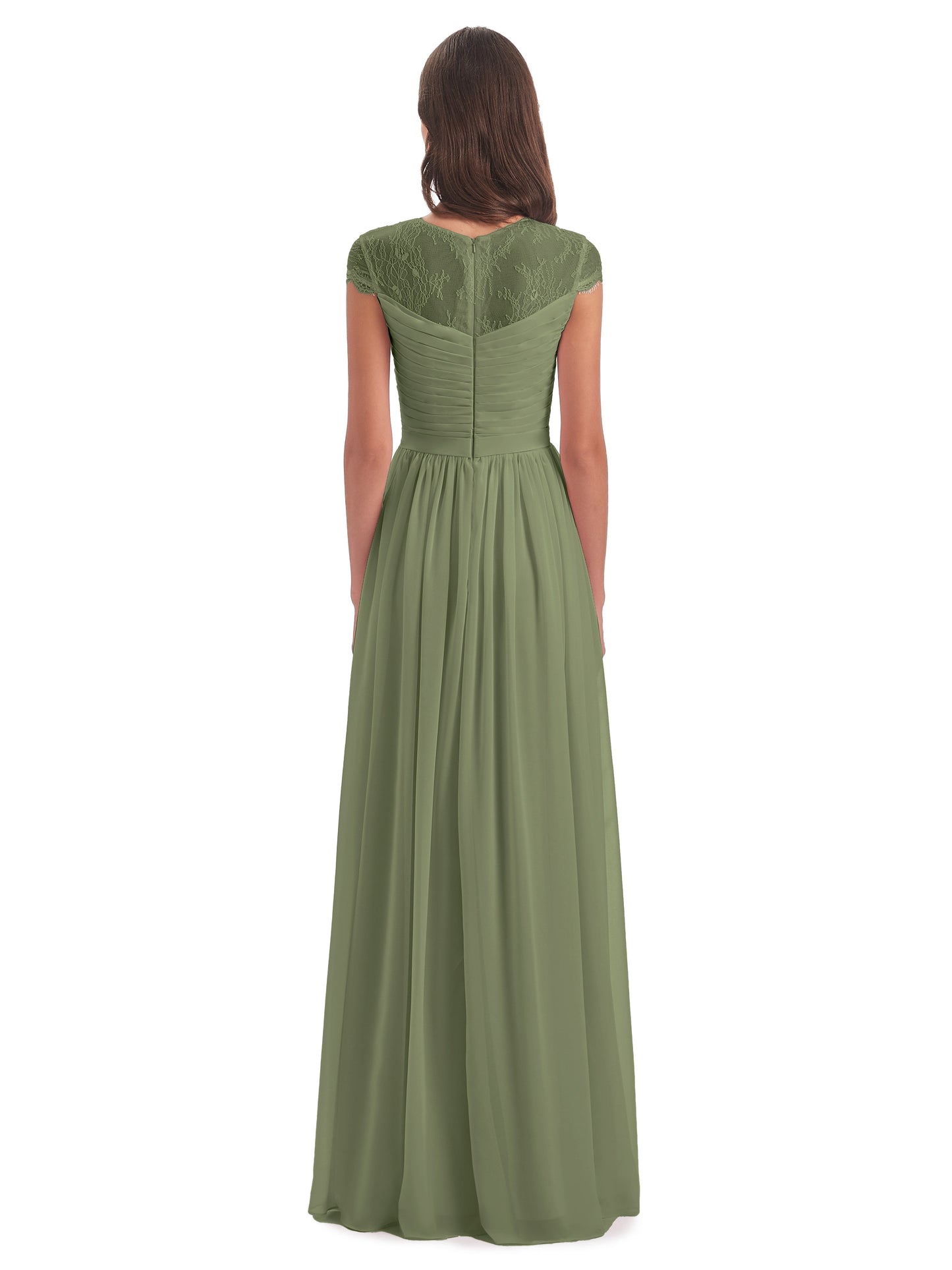 Nora Illusion Cap Sleeves Lace Long Bridesmaid Dresses