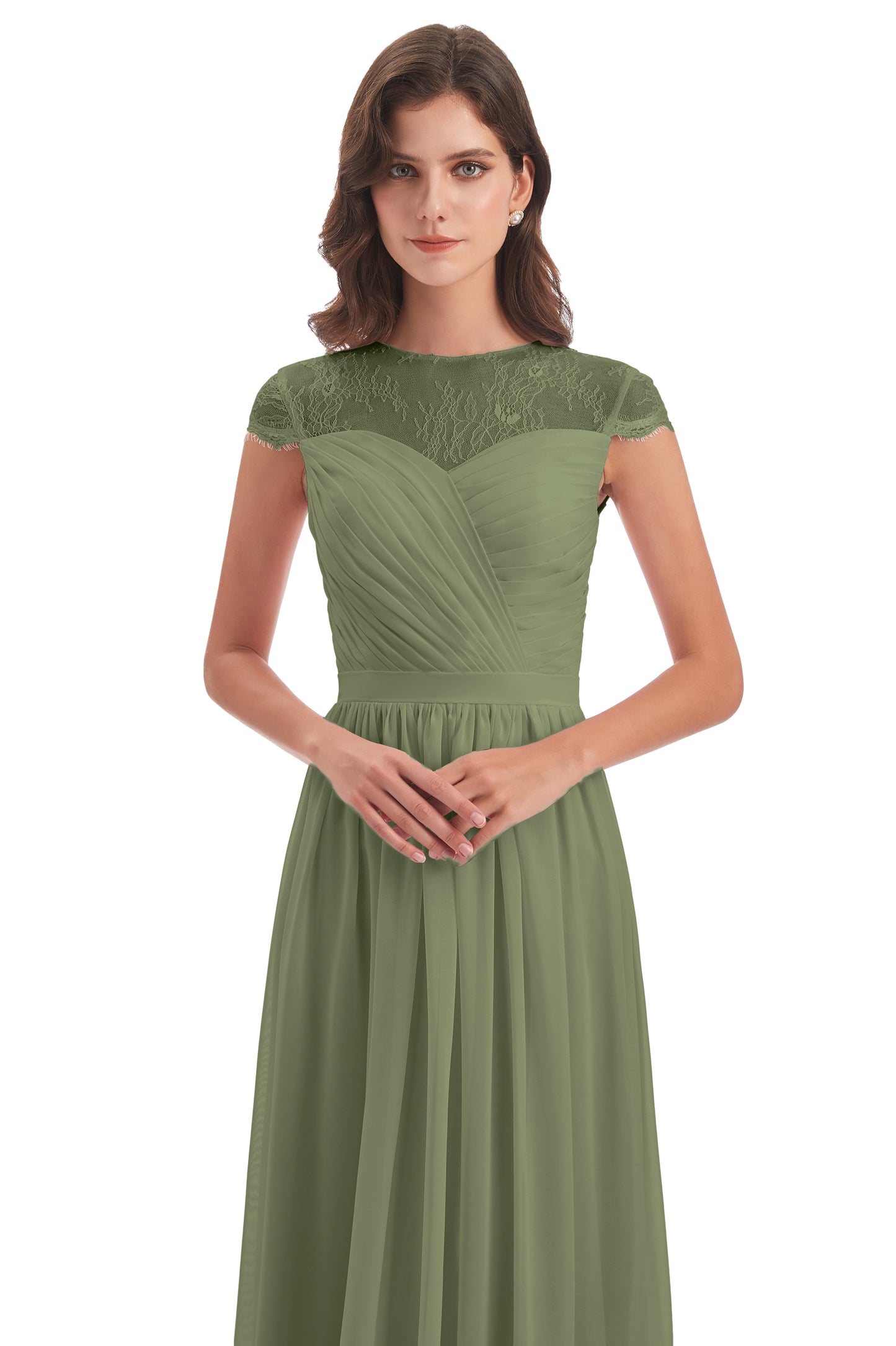 Nora Illusion Cap Sleeves Lace Long Bridesmaid Dresses