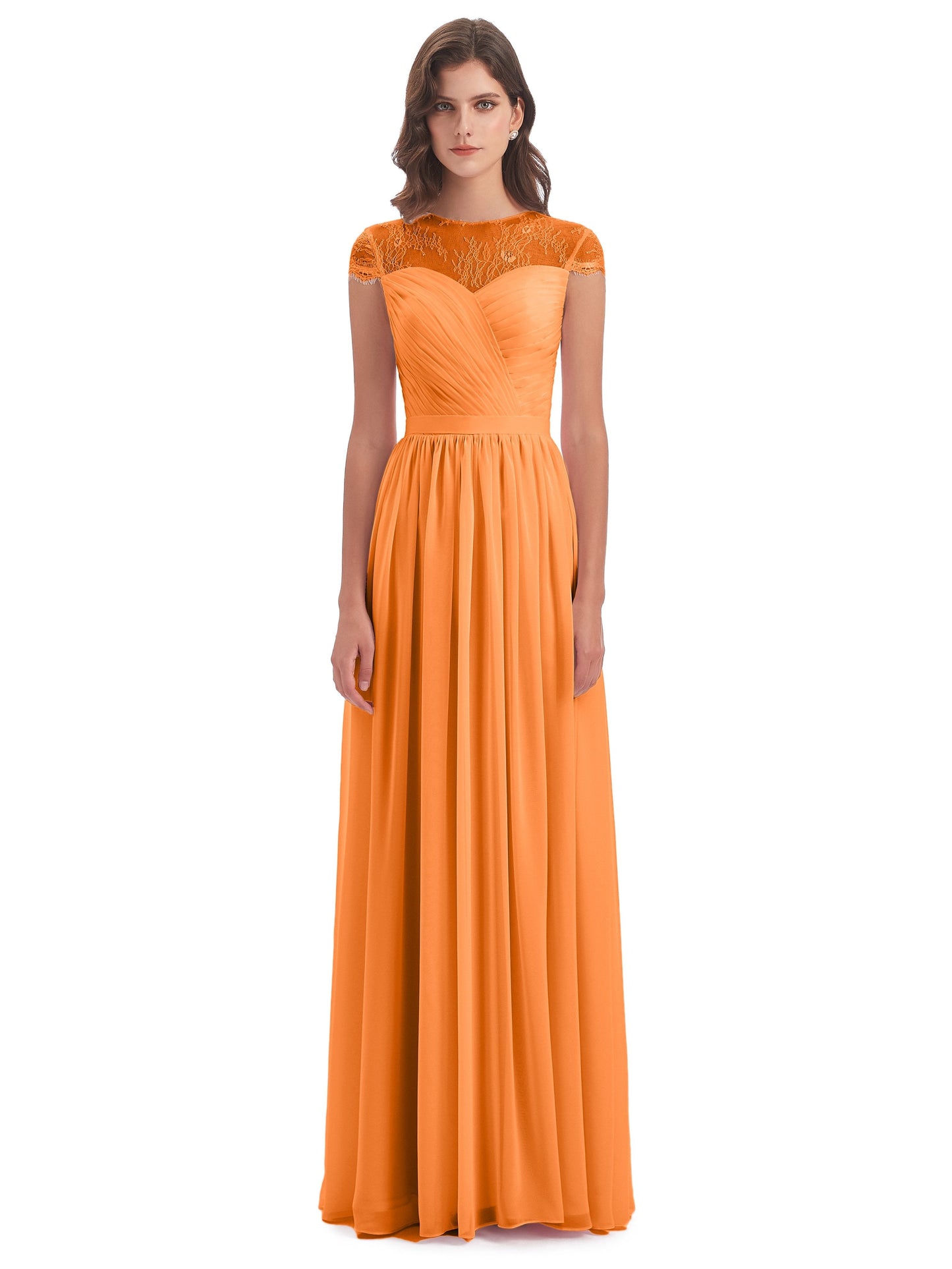Nora Illusion Cap Sleeves Lace Long Bridesmaid Dresses