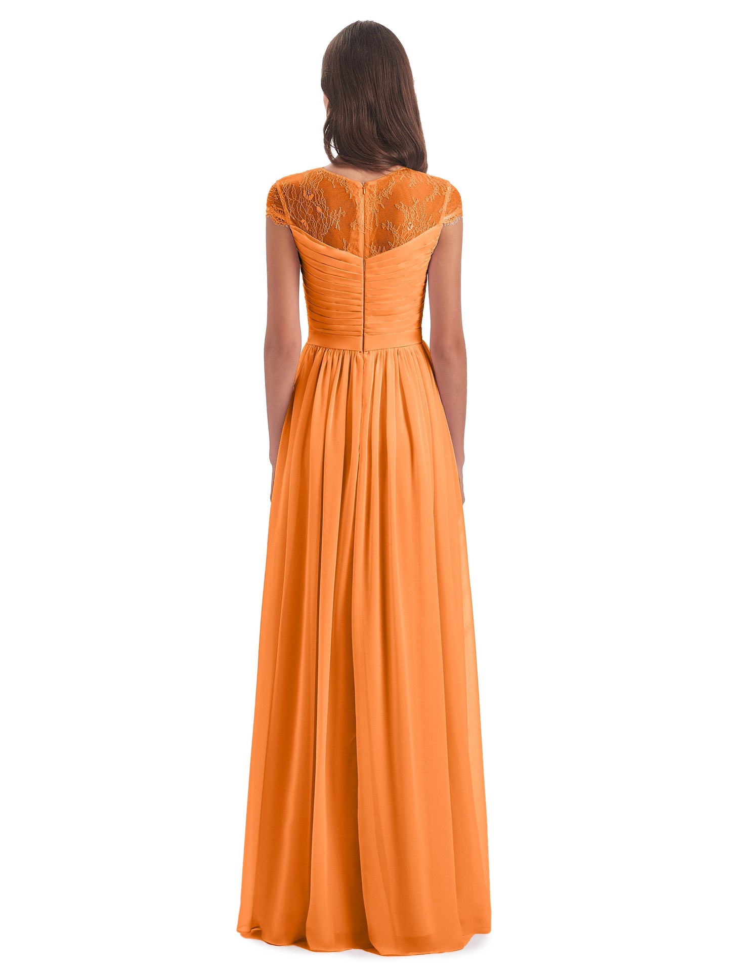 Nora Illusion Cap Sleeves Lace Long Bridesmaid Dresses