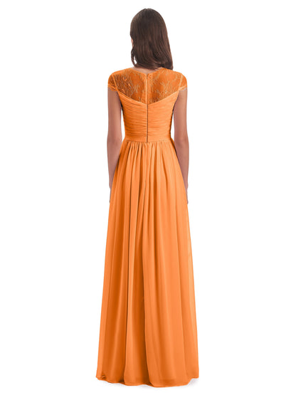 Nora Illusion Cap Sleeves Lace Long Bridesmaid Dresses