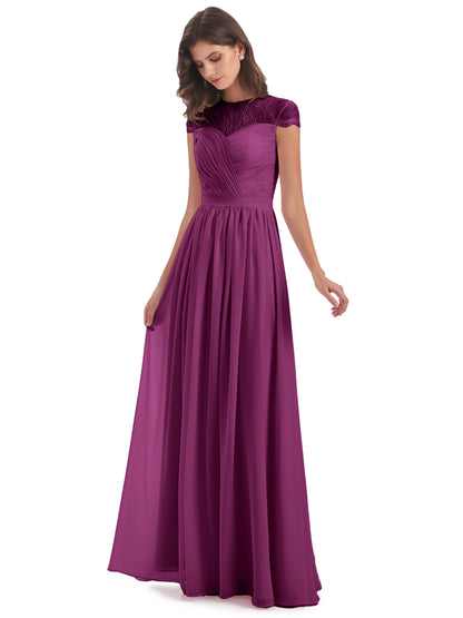 Nora Illusion Cap Sleeves Lace Long Bridesmaid Dresses