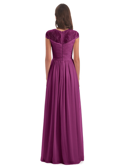 Nora Illusion Cap Sleeves Lace Long Bridesmaid Dresses