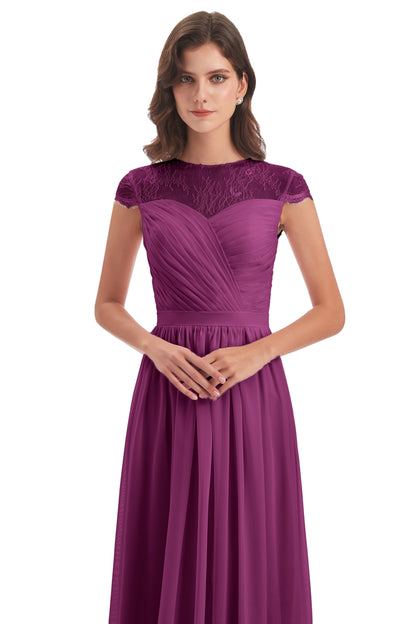 Nora Illusion Cap Sleeves Lace Long Bridesmaid Dresses