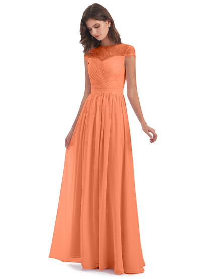 Nora Illusion Cap Sleeves Lace Long Bridesmaid Dresses
