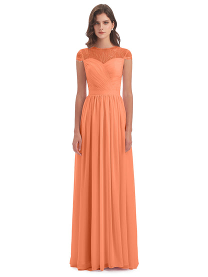 Nora Illusion Cap Sleeves Lace Long Bridesmaid Dresses