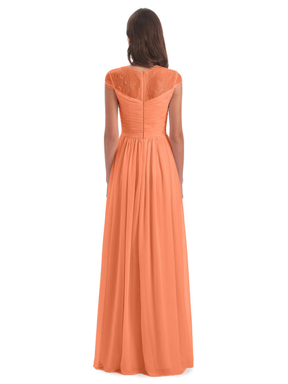 Nora Illusion Cap Sleeves Lace Long Bridesmaid Dresses