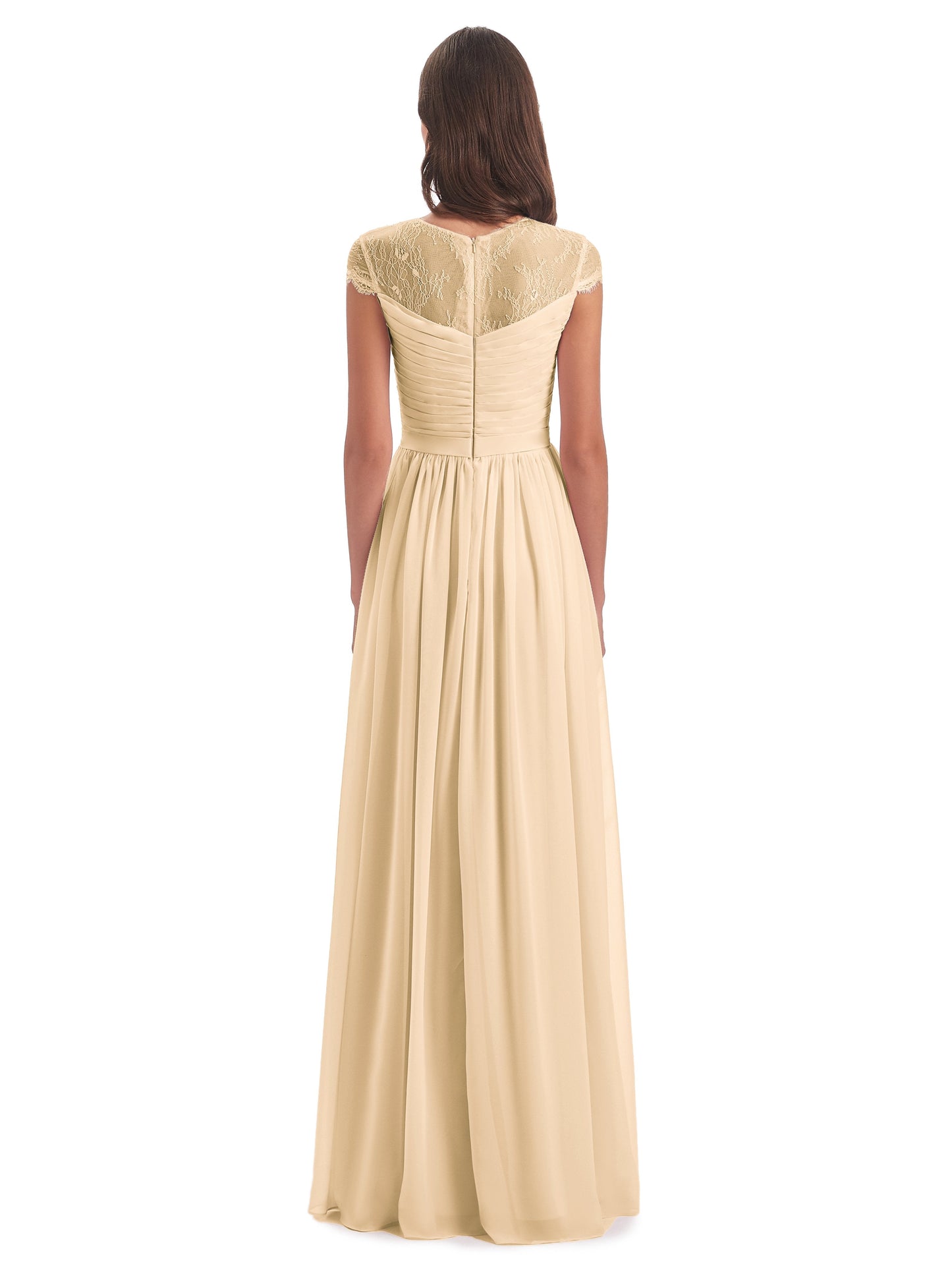 Nora Illusion Cap Sleeves Lace Long Bridesmaid Dresses