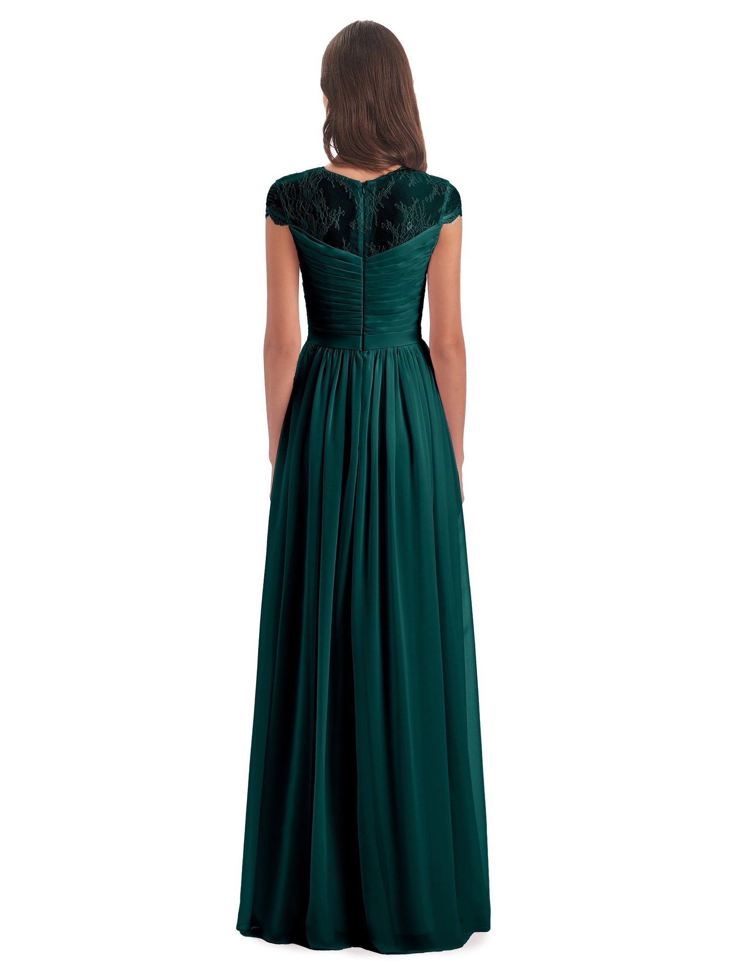 Nora Illusion Cap Sleeves Lace Long Bridesmaid Dresses
