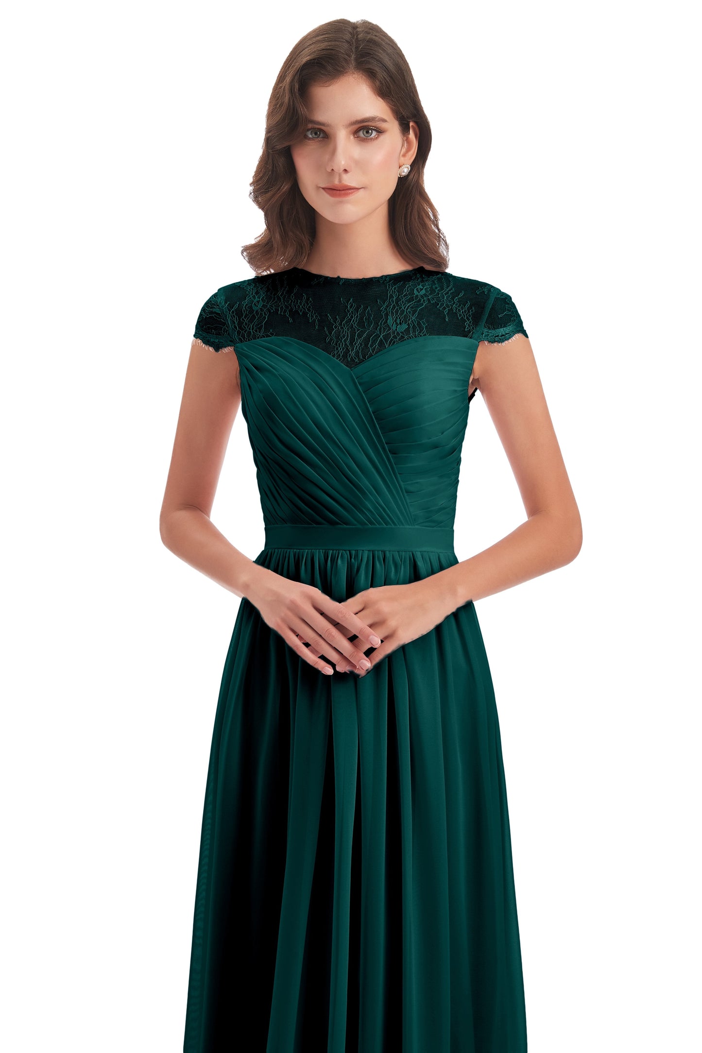 Nora Illusion Cap Sleeves Lace Long Bridesmaid Dresses