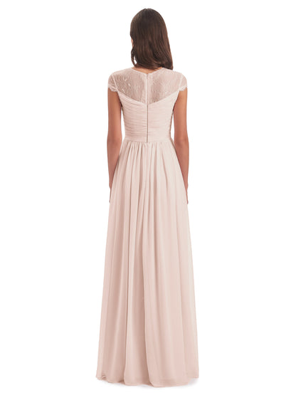 Nora Illusion Cap Sleeves Lace Long Bridesmaid Dresses
