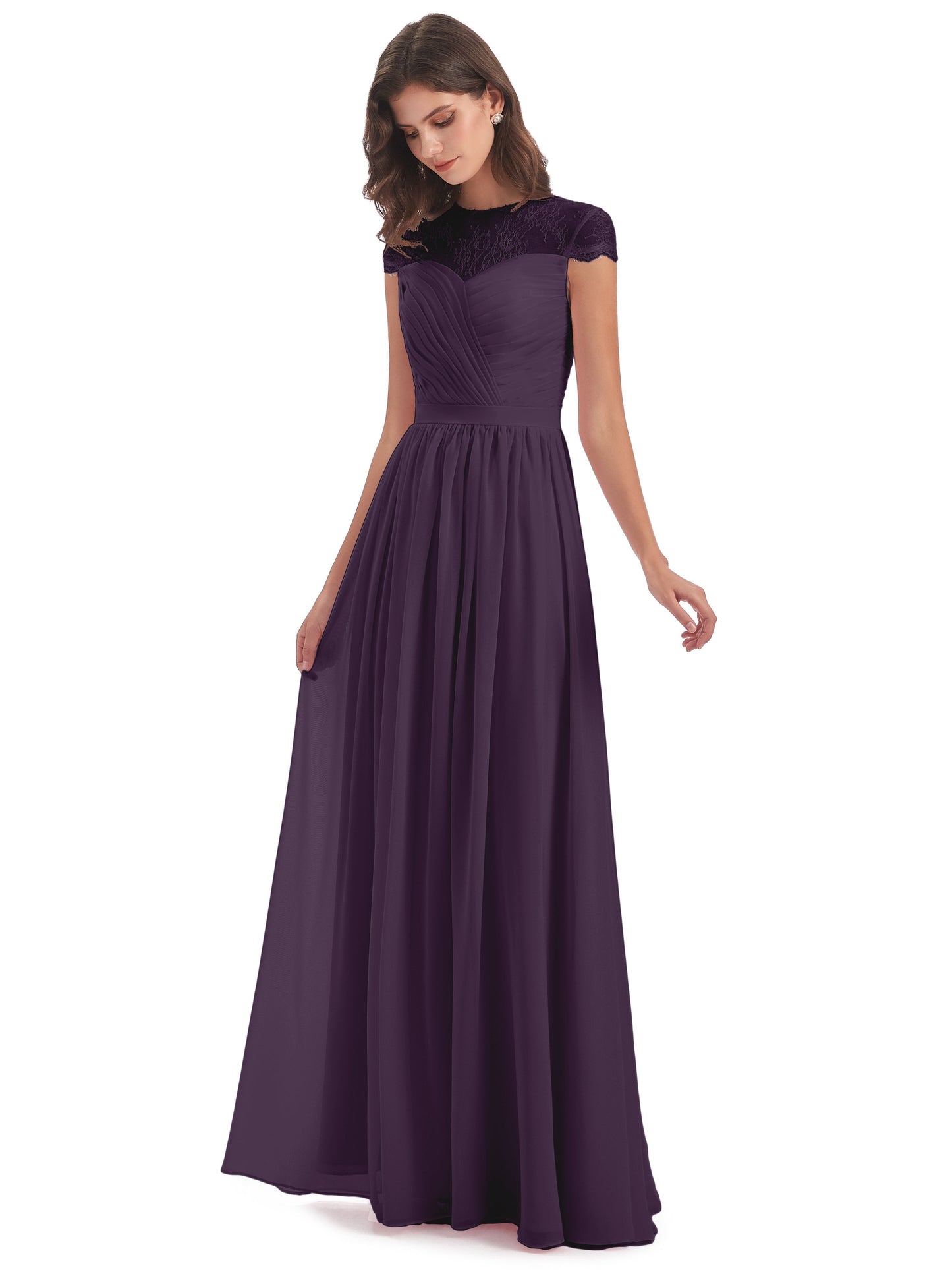 Nora Illusion Cap Sleeves Lace Long Bridesmaid Dresses
