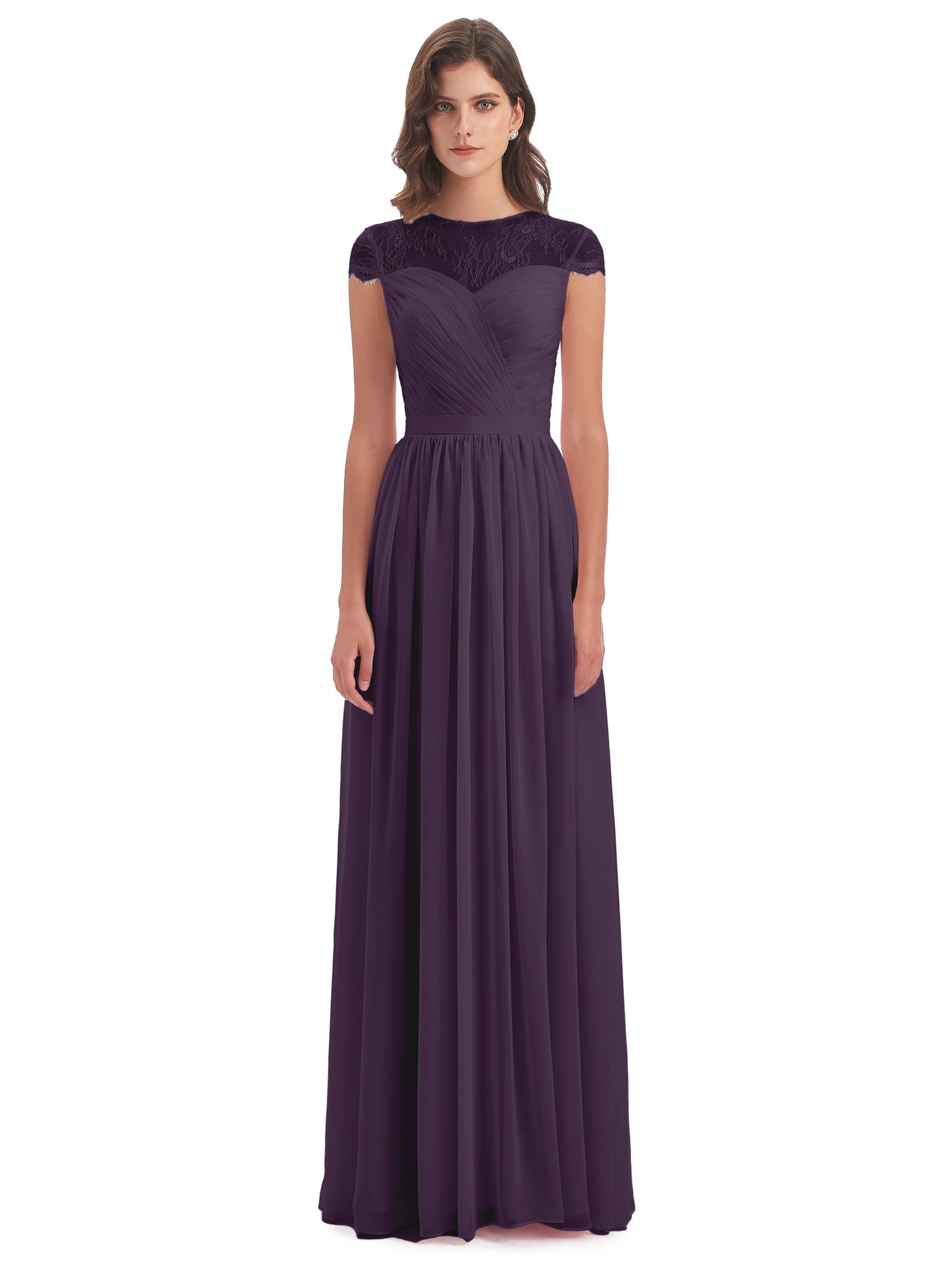 Nora Illusion Cap Sleeves Lace Long Bridesmaid Dresses