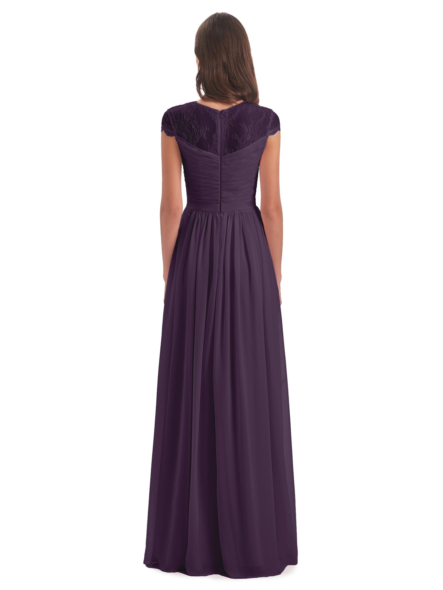 Nora Illusion Cap Sleeves Lace Long Bridesmaid Dresses