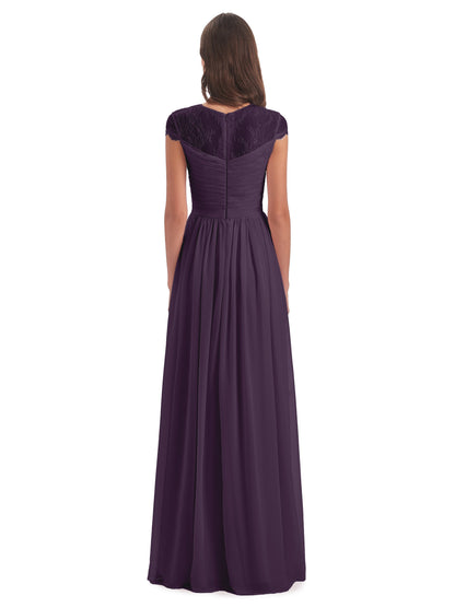 Nora Illusion Cap Sleeves Lace Long Bridesmaid Dresses