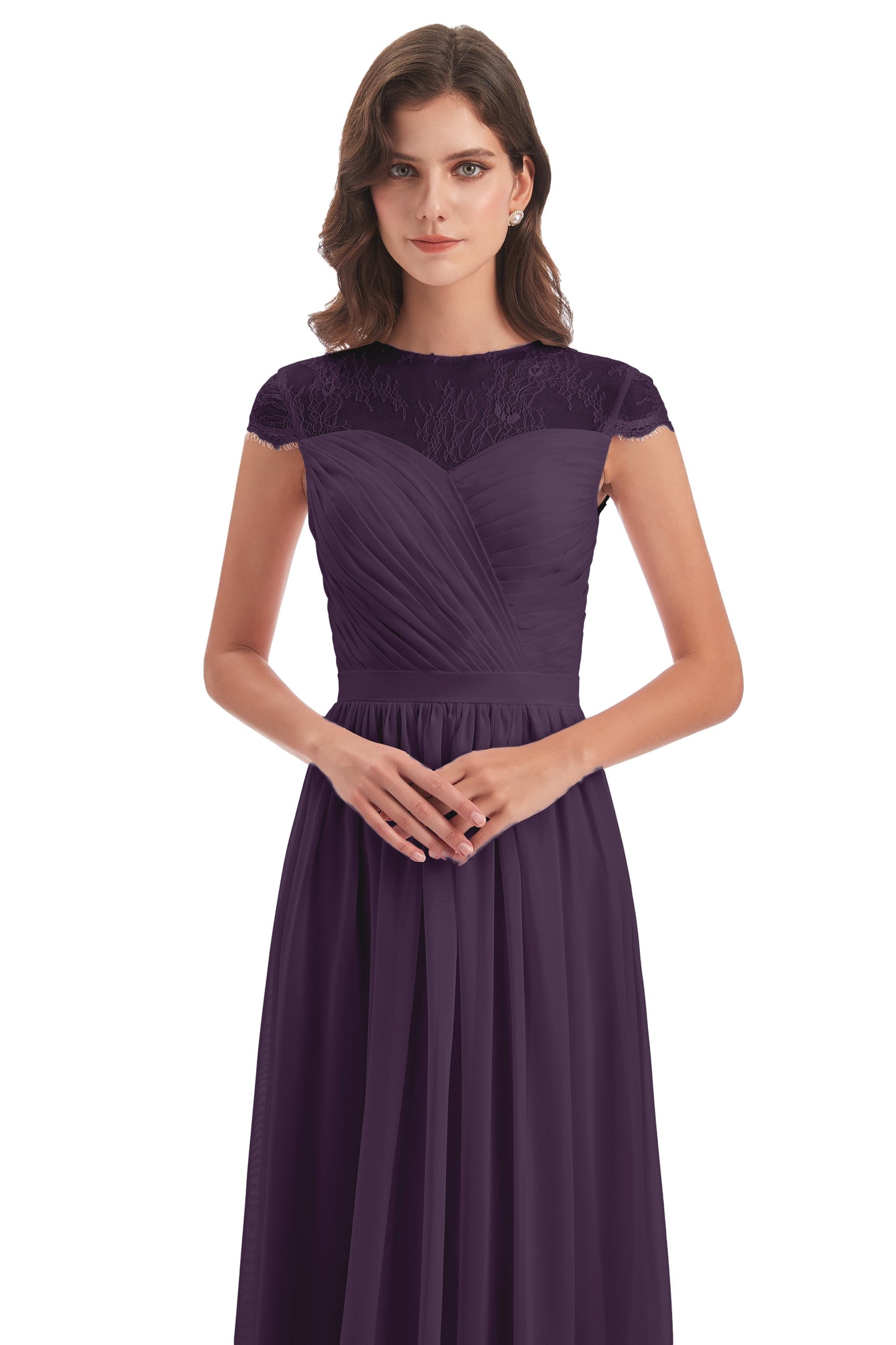 Nora Illusion Cap Sleeves Lace Long Bridesmaid Dresses