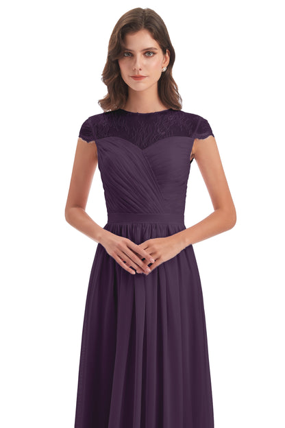 Nora Illusion Cap Sleeves Lace Long Bridesmaid Dresses