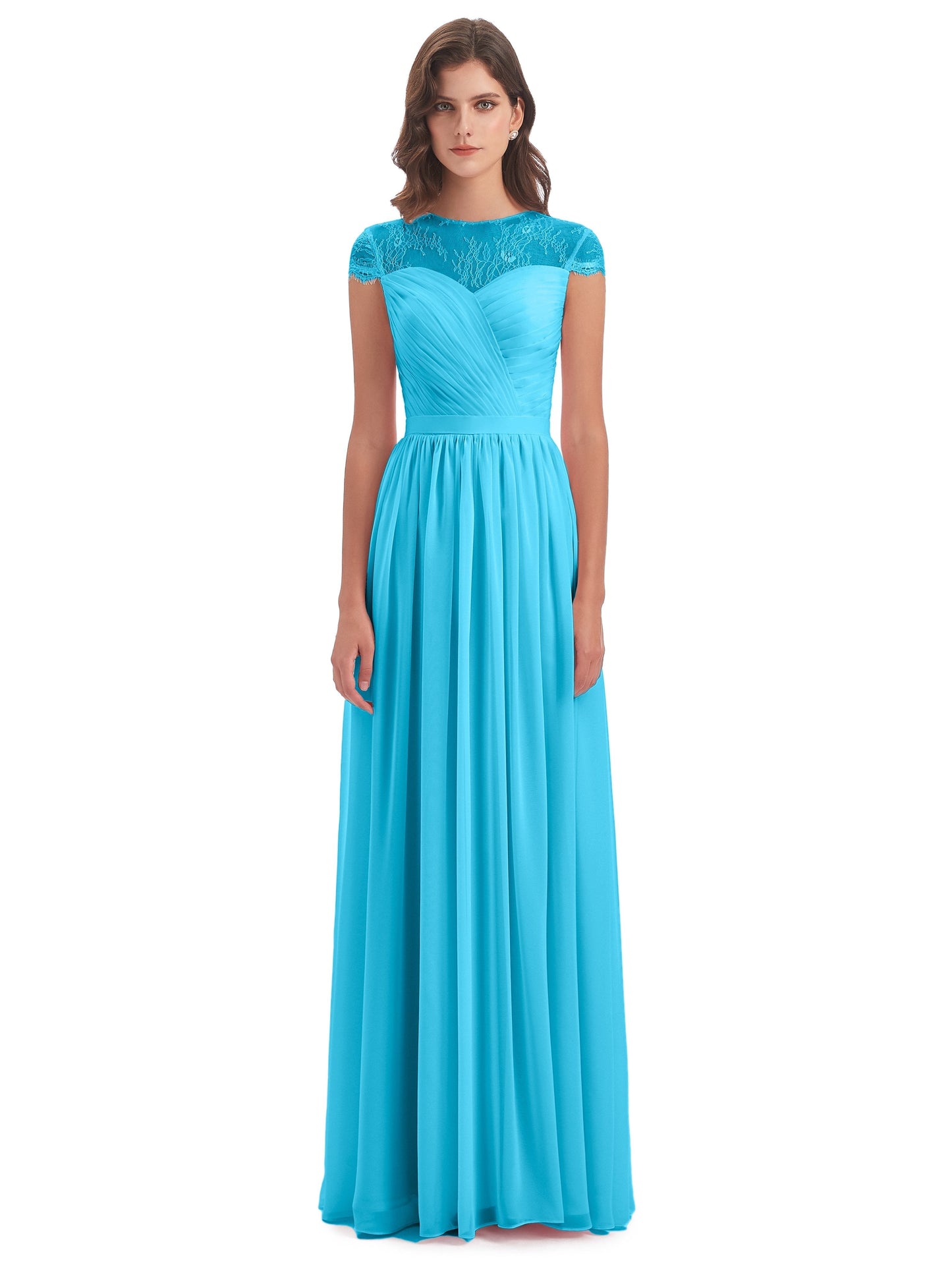 Nora Illusion Cap Sleeves Lace Long Bridesmaid Dresses