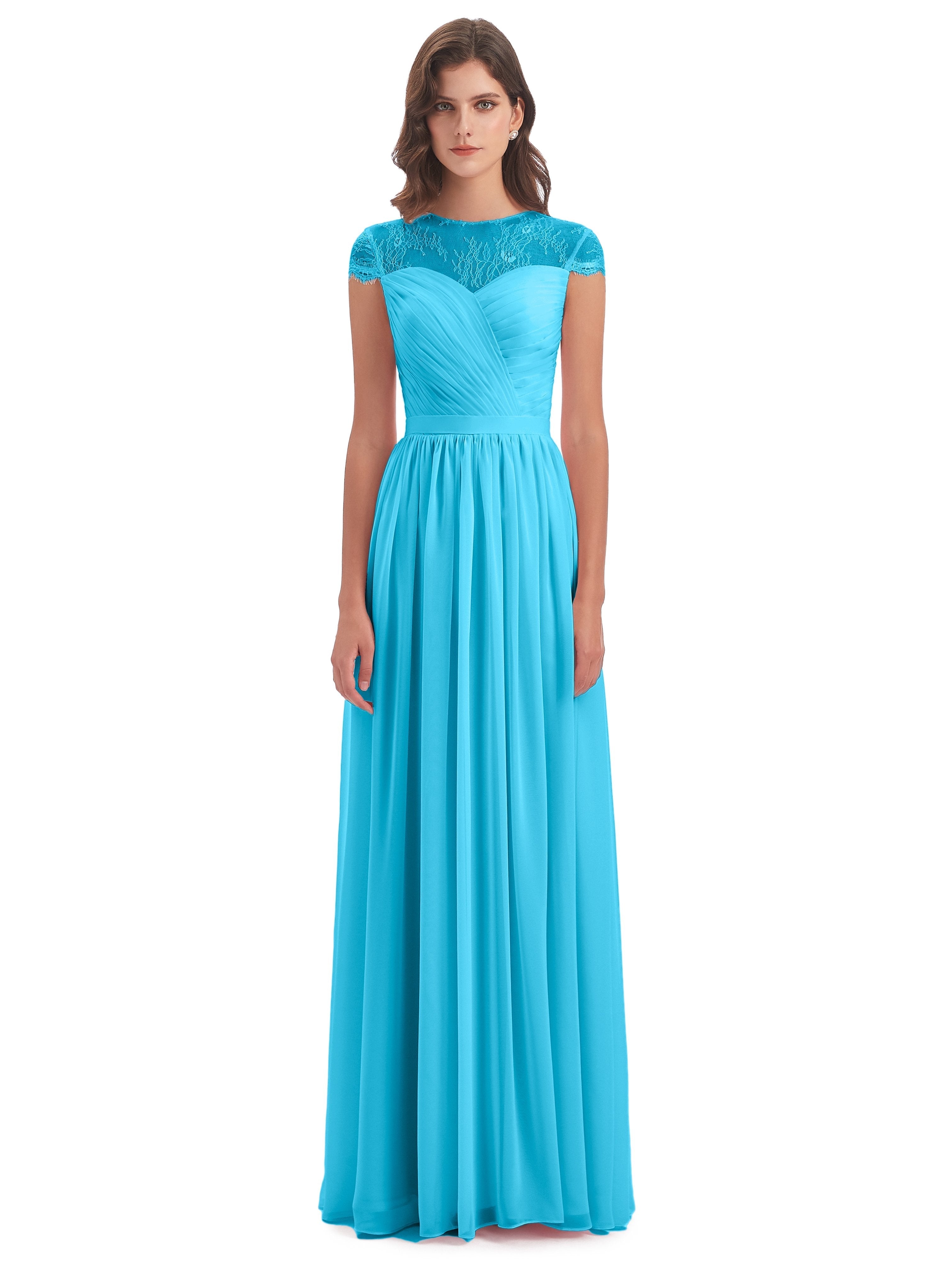 Nora Illusion Cap Sleeves Lace Long Bridesmaid Dresses