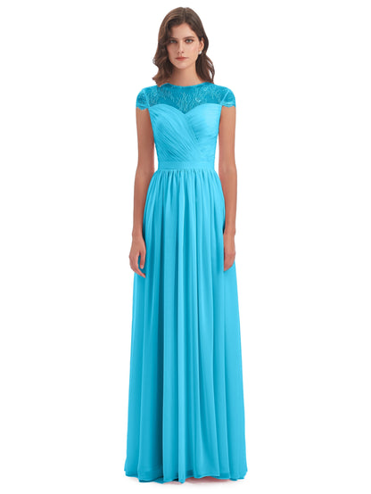 Nora Illusion Cap Sleeves Lace Long Bridesmaid Dresses