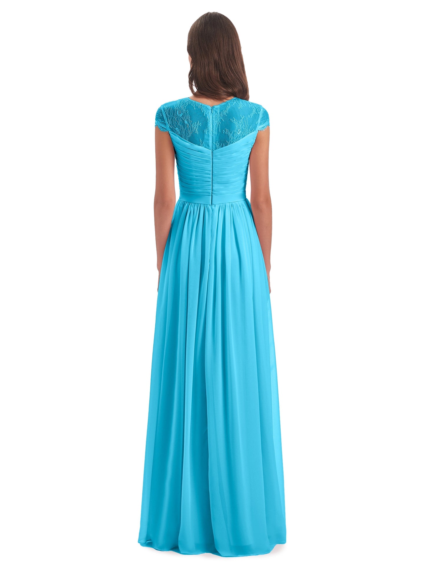 Nora Illusion Cap Sleeves Lace Long Bridesmaid Dresses