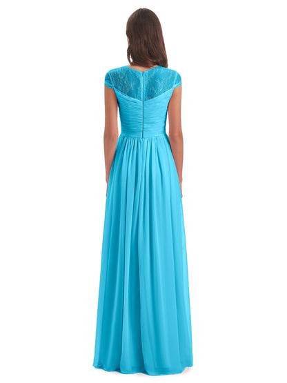 Nora Illusion Cap Sleeves Lace Long Bridesmaid Dresses
