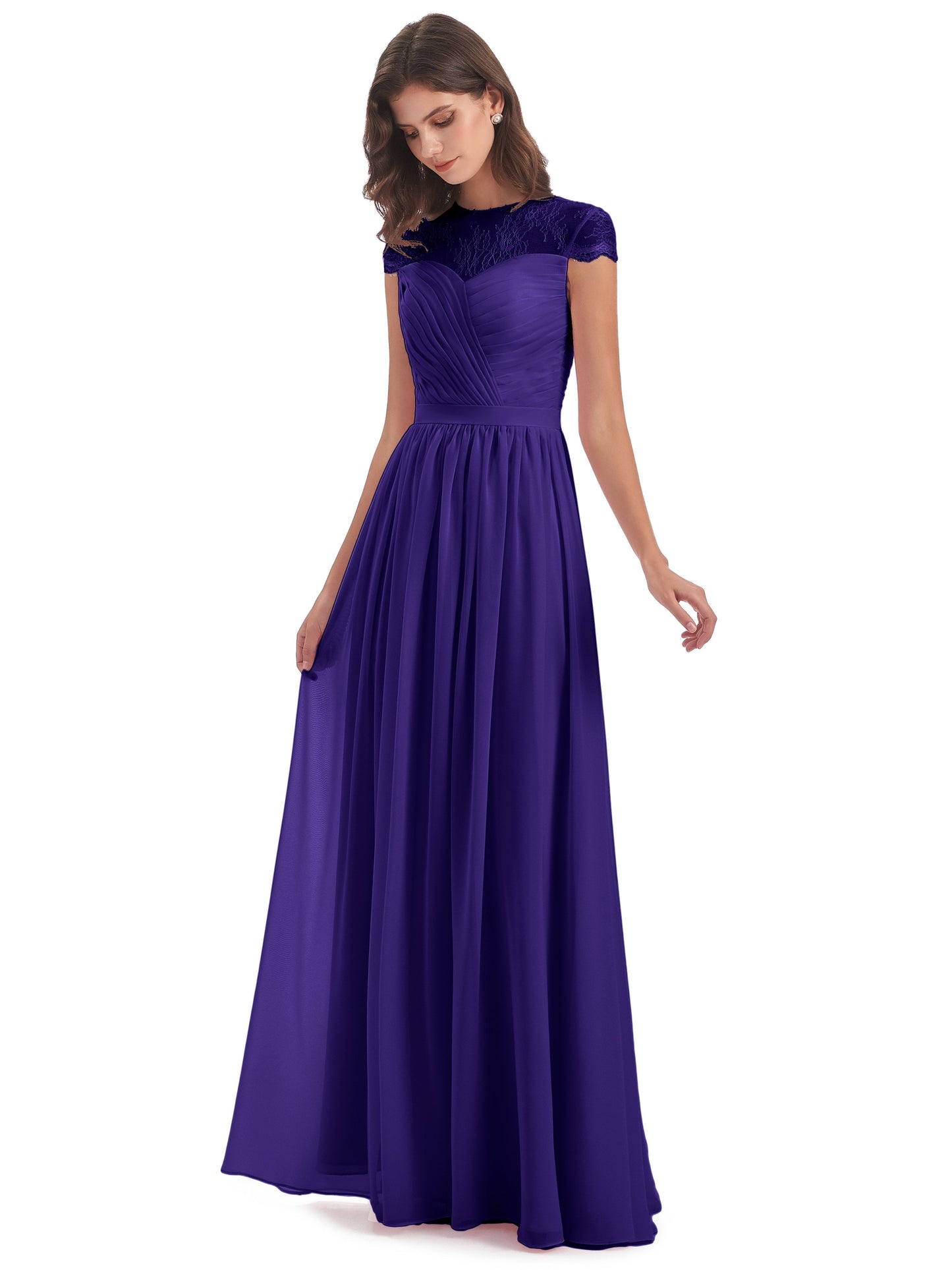 Nora Illusion Cap Sleeves Lace Long Bridesmaid Dresses