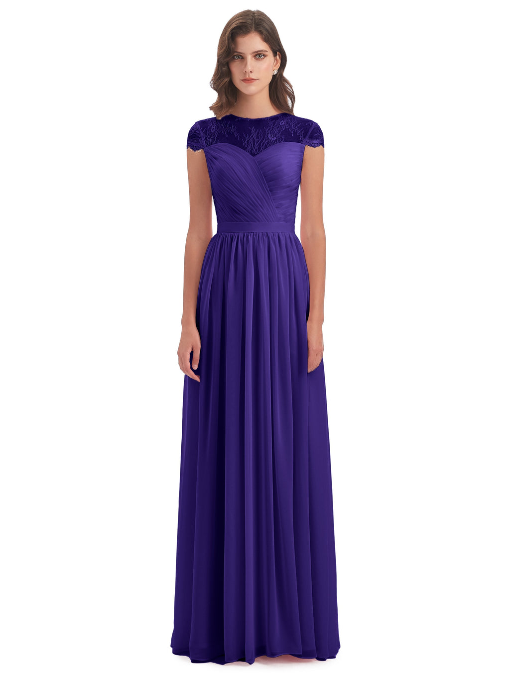 Nora Illusion Cap Sleeves Lace Long Bridesmaid Dresses