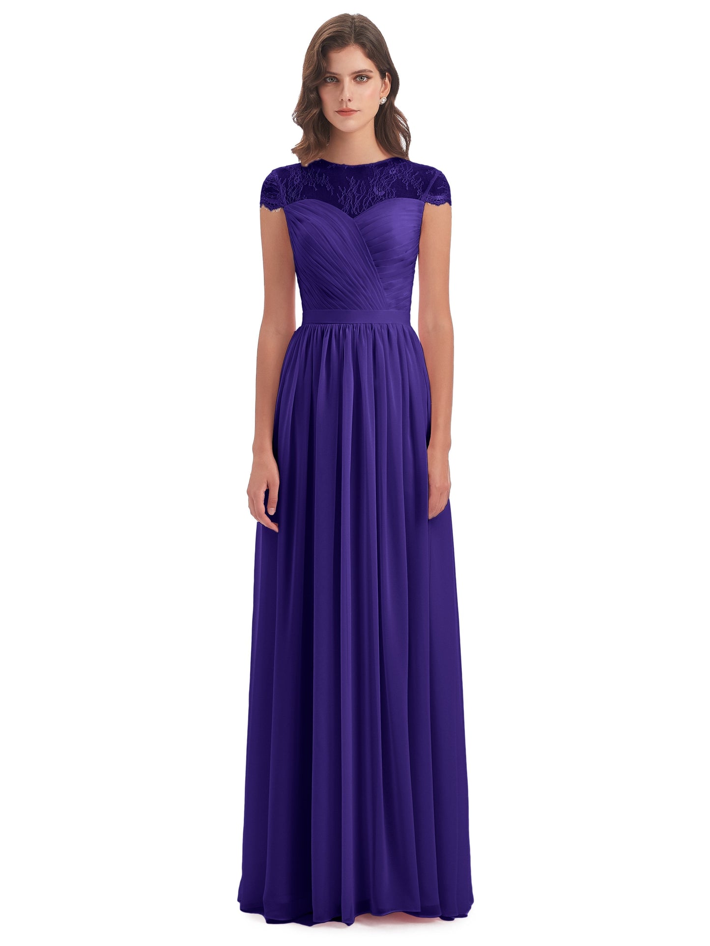 Nora Illusion Cap Sleeves Lace Long Bridesmaid Dresses