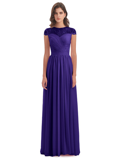 Nora Illusion Cap Sleeves Lace Long Bridesmaid Dresses