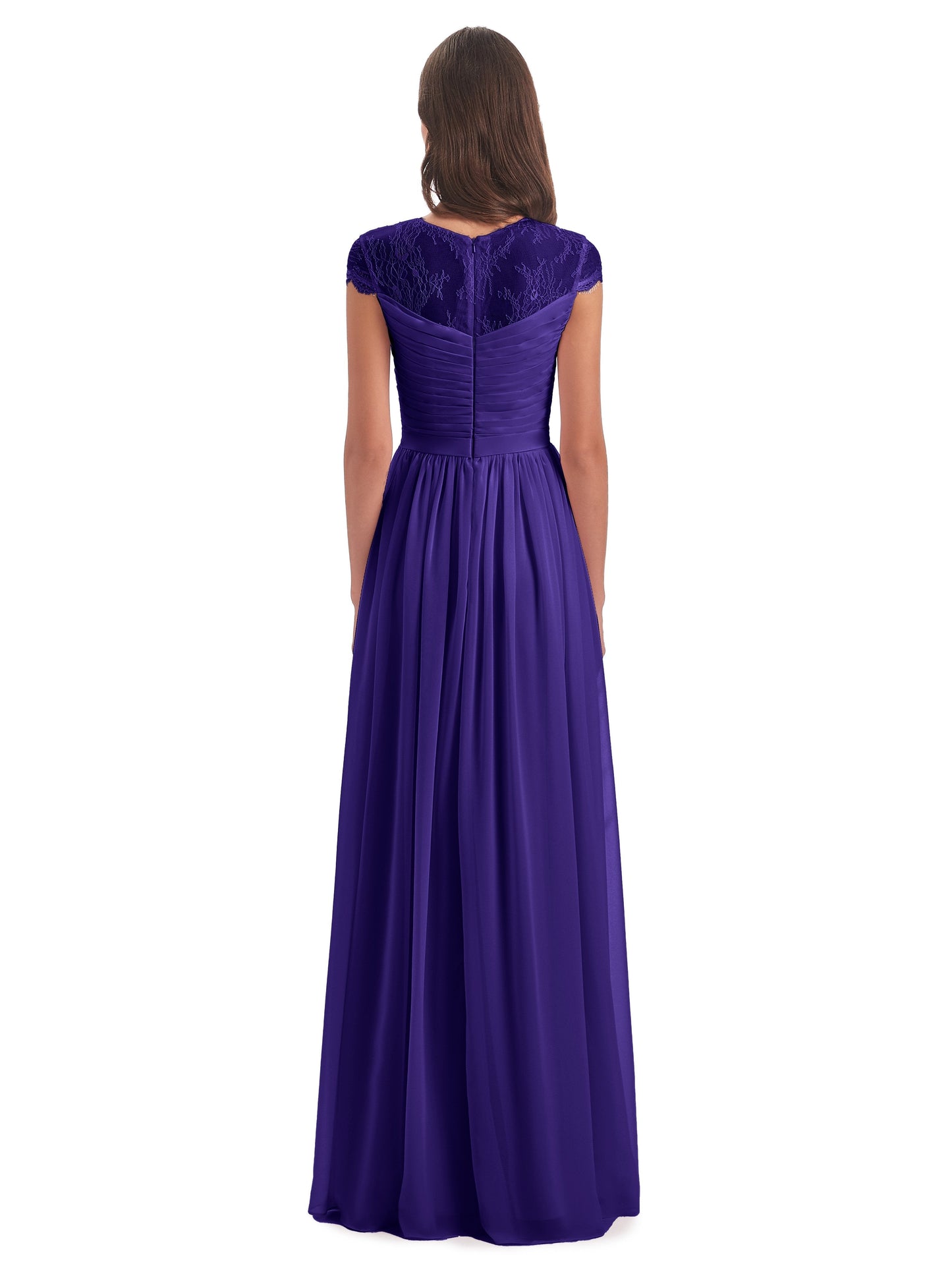 Nora Illusion Cap Sleeves Lace Long Bridesmaid Dresses