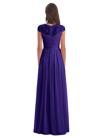 Nora Illusion Cap Sleeves Lace Long Bridesmaid Dresses