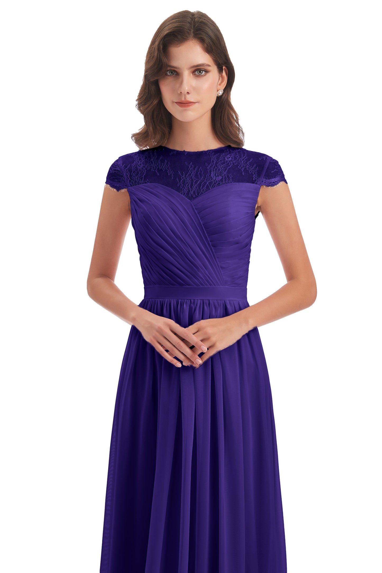 Nora Illusion Cap Sleeves Lace Long Bridesmaid Dresses