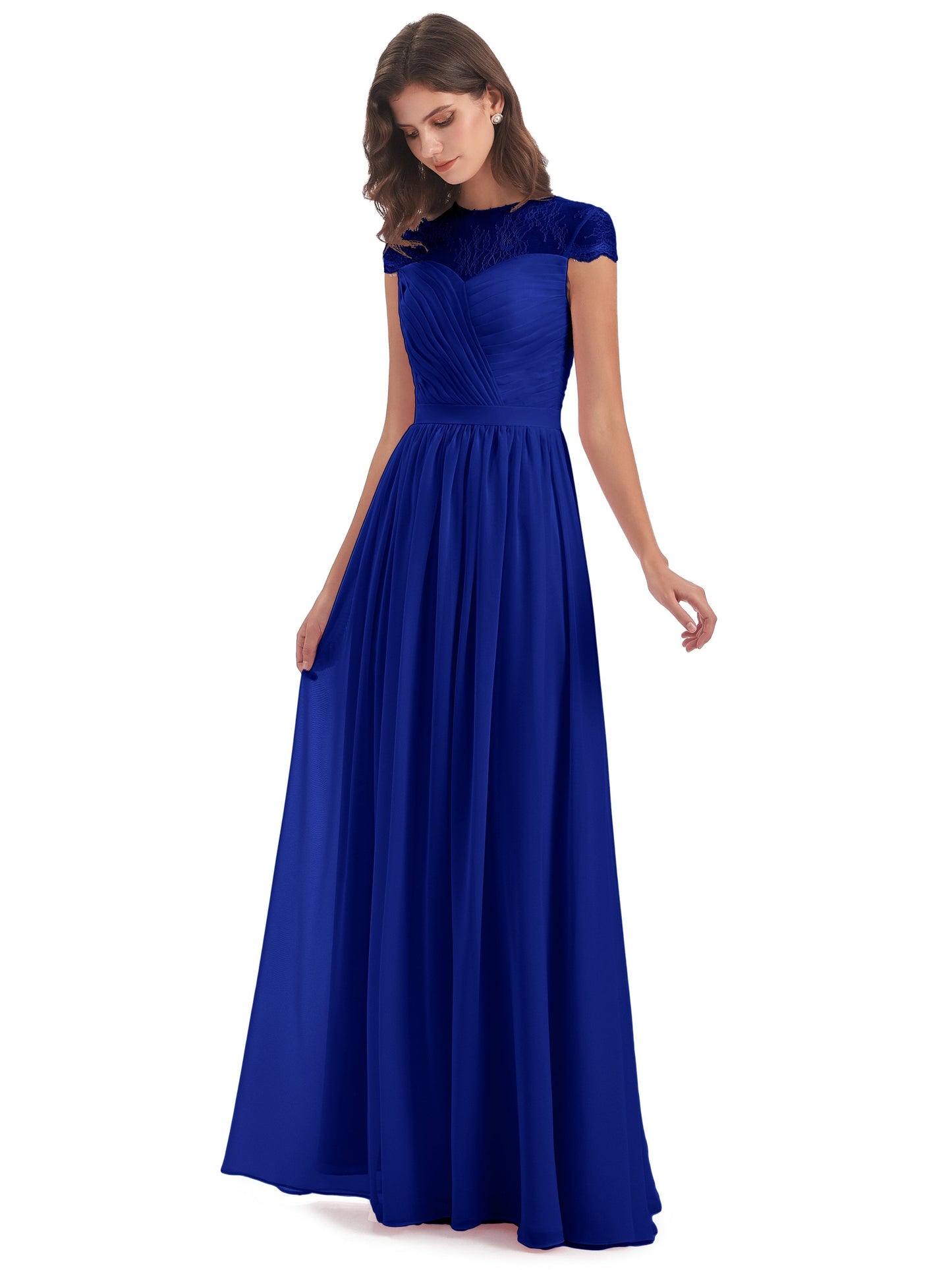 Nora Illusion Cap Sleeves Lace Long Bridesmaid Dresses