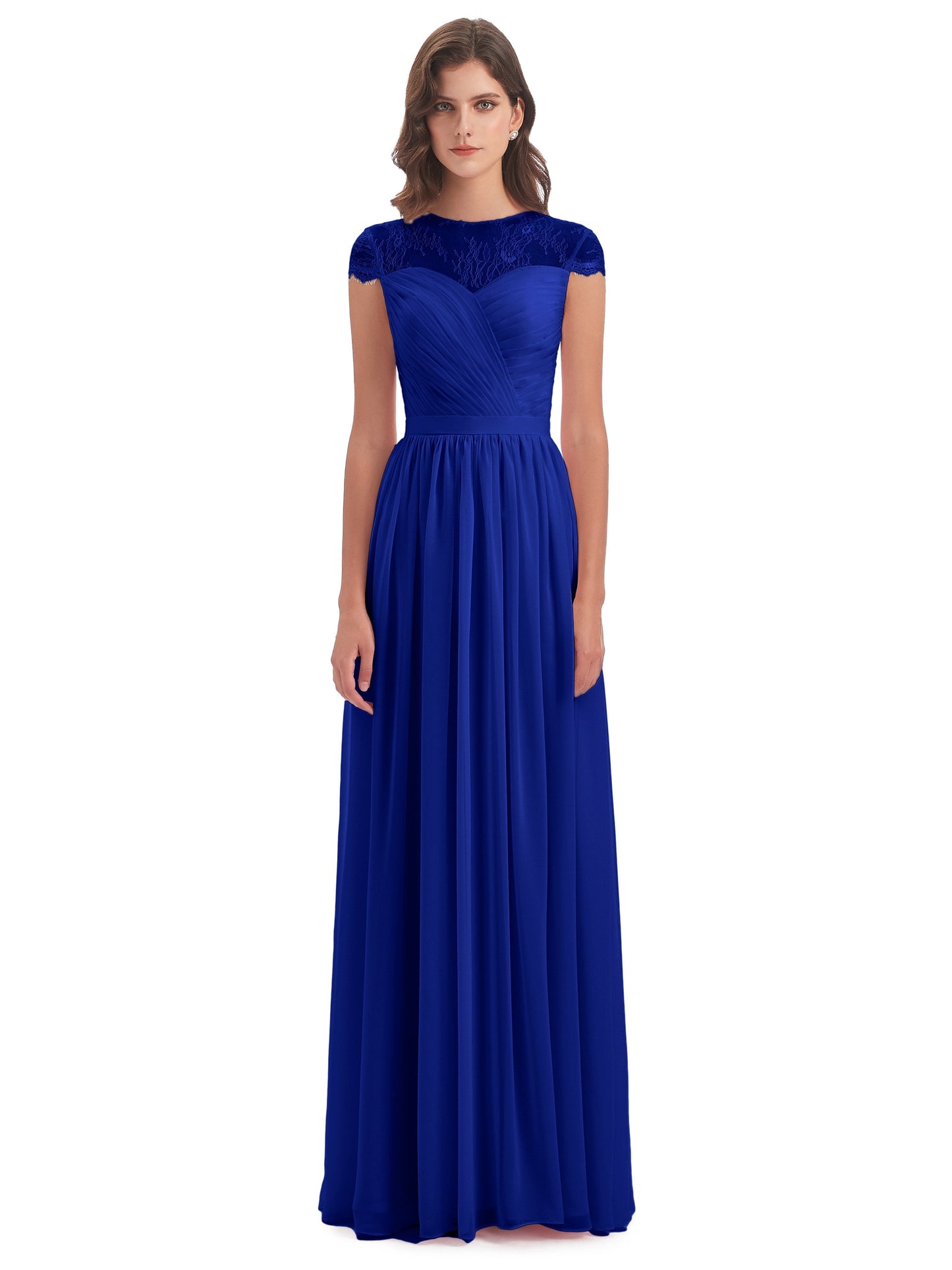 Nora Illusion Cap Sleeves Lace Long Bridesmaid Dresses