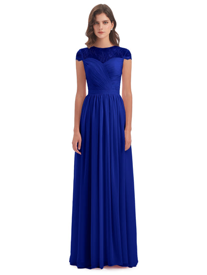 Nora Illusion Cap Sleeves Lace Long Bridesmaid Dresses