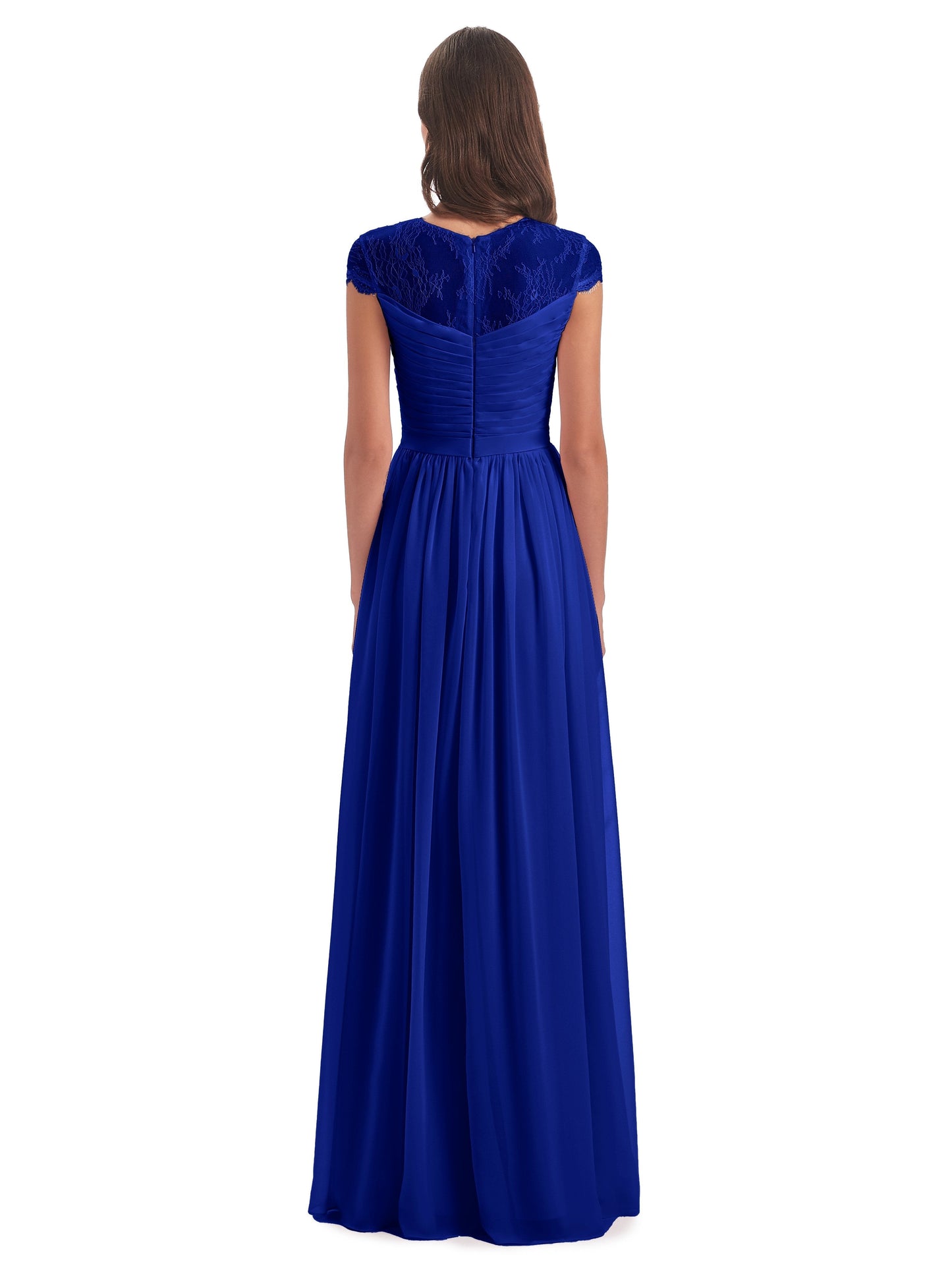Nora Illusion Cap Sleeves Lace Long Bridesmaid Dresses