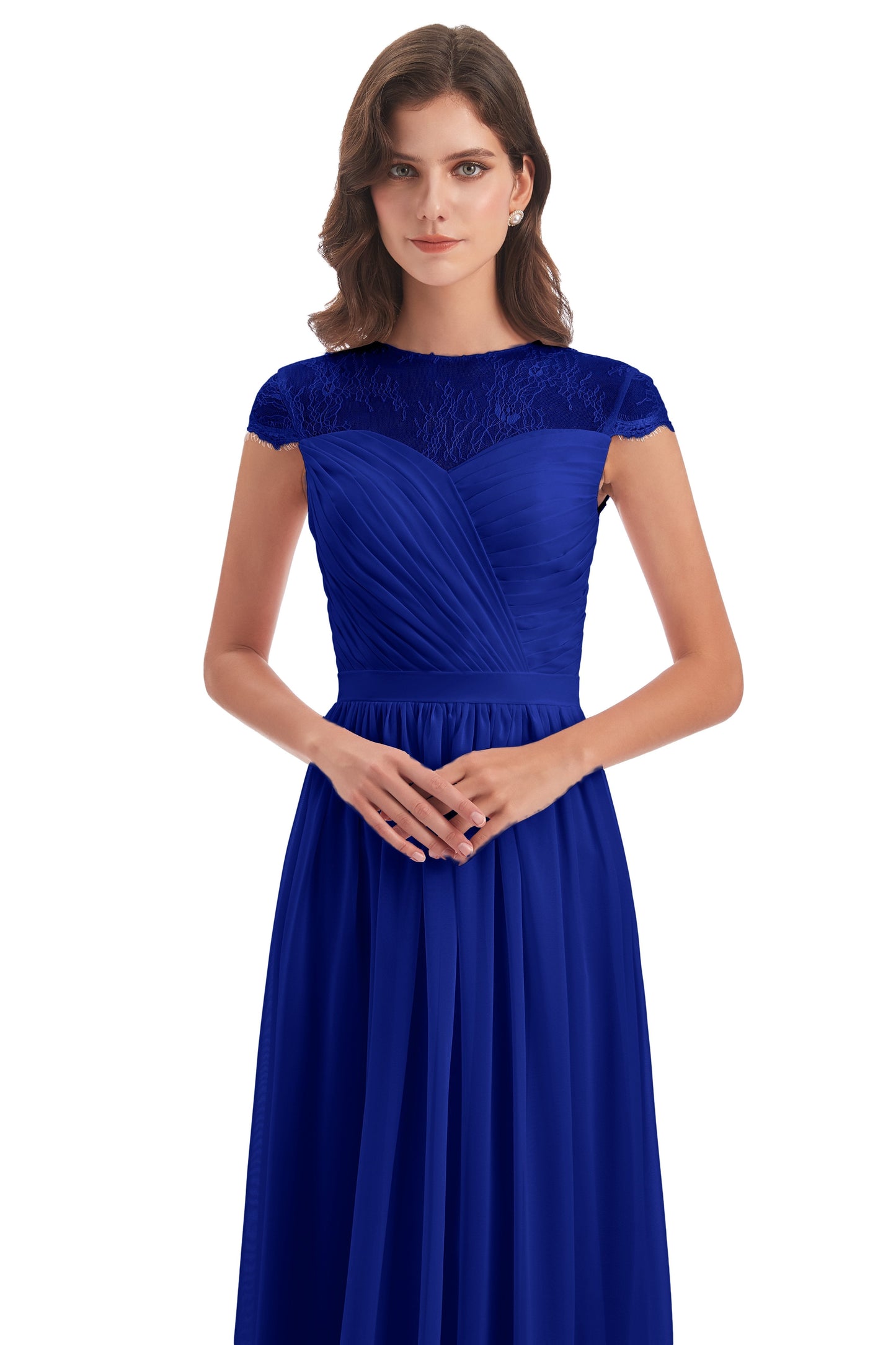 Nora Illusion Cap Sleeves Lace Long Bridesmaid Dresses