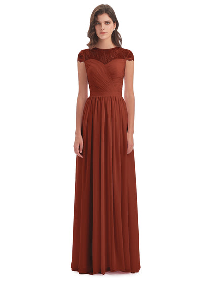 Nora Illusion Cap Sleeves Lace Long Bridesmaid Dresses