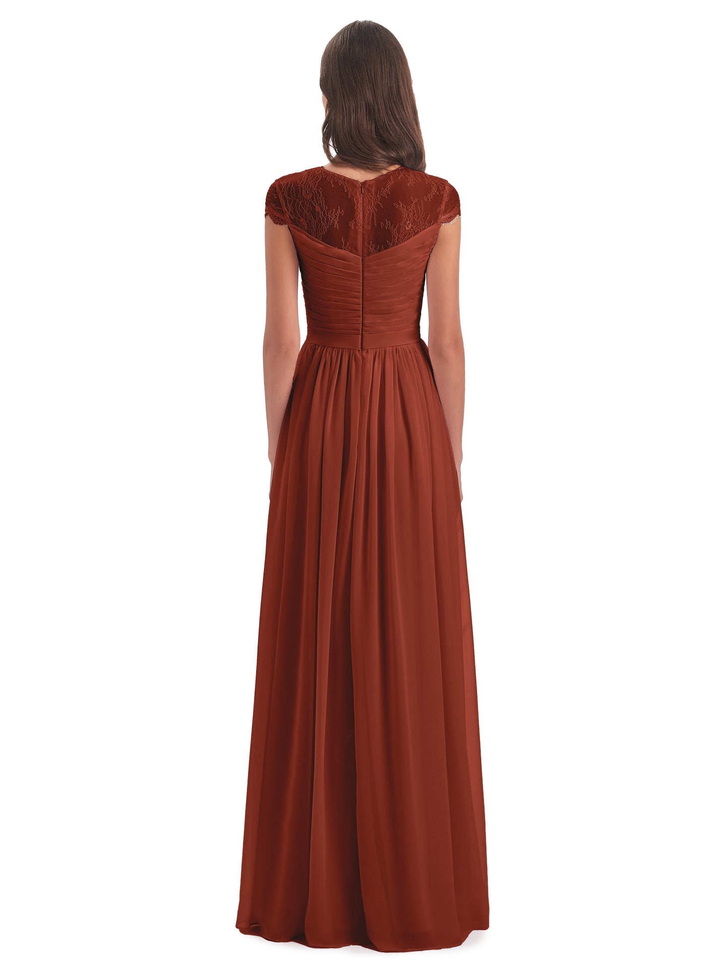 Nora Illusion Cap Sleeves Lace Long Bridesmaid Dresses